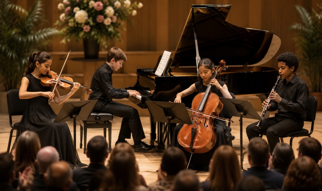 A chamber ensemble performing indoors; illustrative concert image, not the demo artists